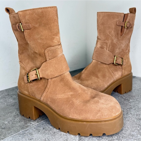 NEW Michael Michael Kors Perry Suede Leather Platform Moto Booties Size 9.5 - Picture 1 of 10